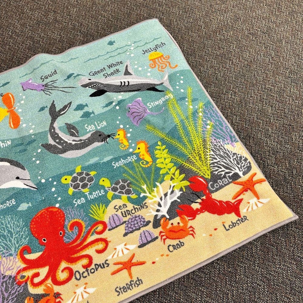 Kids Sea Creature Blue Rug - Picture 3 of 6